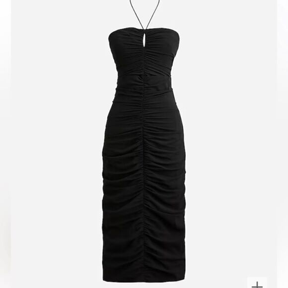 J Crew Collection Midi Black Dress Ruched Strapless Size 0 - Picture 8 of 14